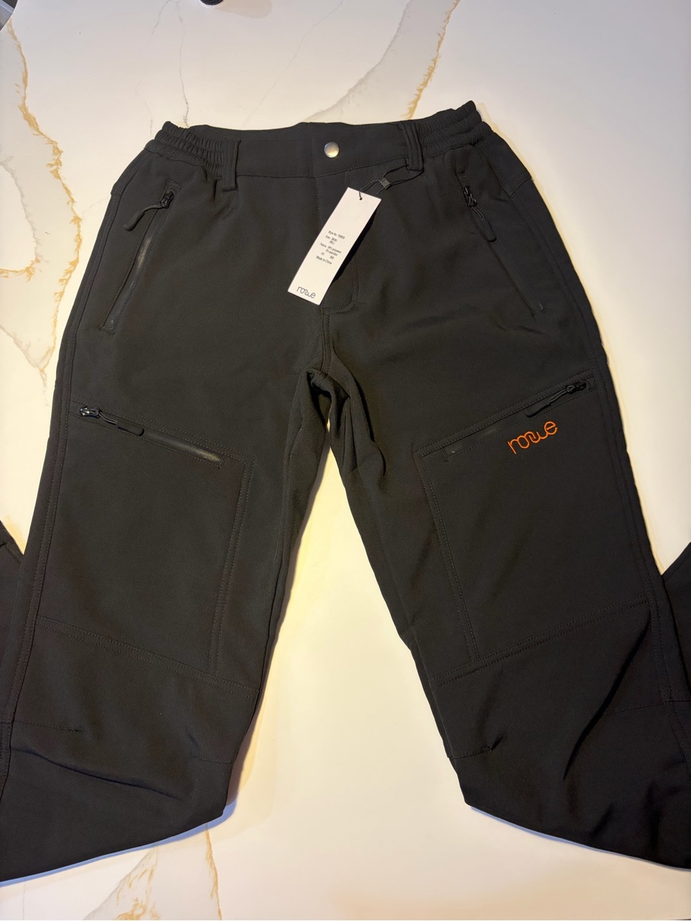 NWT Roue Fleece Lined Softshell Hiking Pants Men’s XL Black Outdoor Zip Pocket